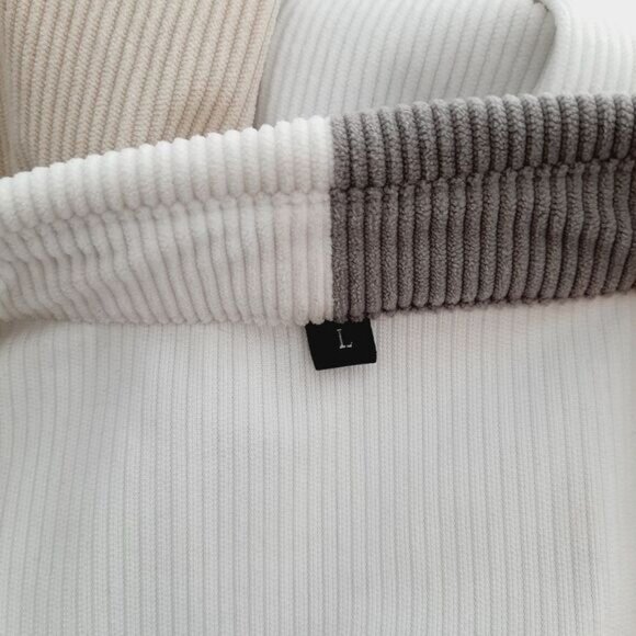 Colorblock Rib Corduroy Shacket Button Down Shirt Neutral White Gray Cream Sz L - Picture 10 of 12